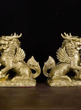 黄铜麒麟摆件一对财富麒麟黄铜麒麟办公室客厅装饰品厂家现货
