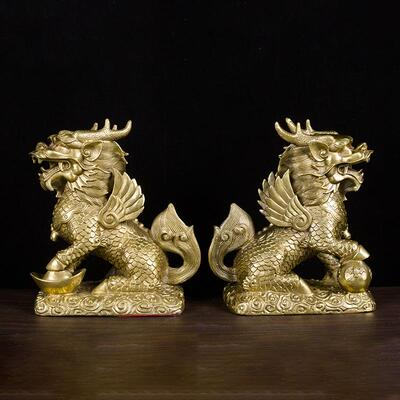 黄铜麒麟摆件一对财富麒麟黄铜麒麟办公室客厅装饰品厂家现货