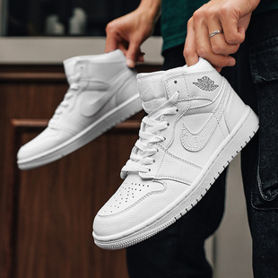 空军一号NK正品aj男鞋高帮深棕倒钩板鞋藤原浩同款闪电倒勾低帮鞋