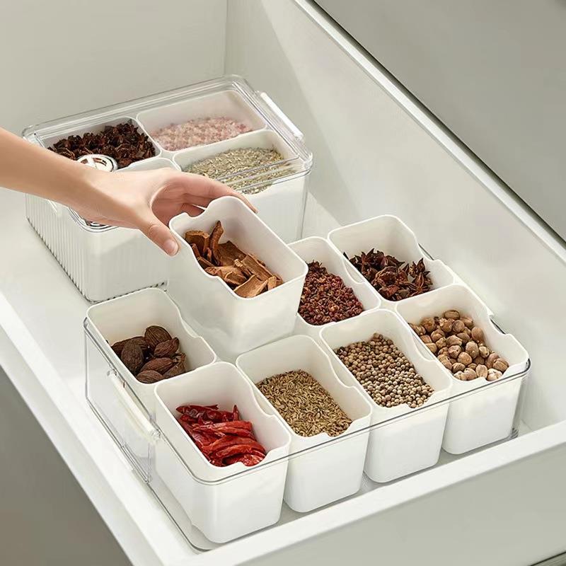 冰箱计时收纳盒透明多功能备菜保鲜盒塑料八分格PET带盖卡扣储物