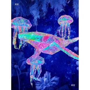 场景布置商场橱窗道具 美陈镭射海洋风鲸鱼鲲主题风格 水母装 饰夏季