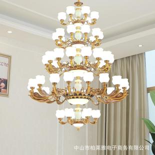 楼中楼挑高大气楼梯灯具 楼别墅中空客厅玉石大吊灯欧式 新中式 复式