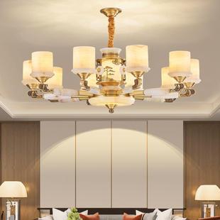 灯具 卧室餐厅高端别墅爆款 全铜新中式 天然玉石客厅吊灯2024年新款