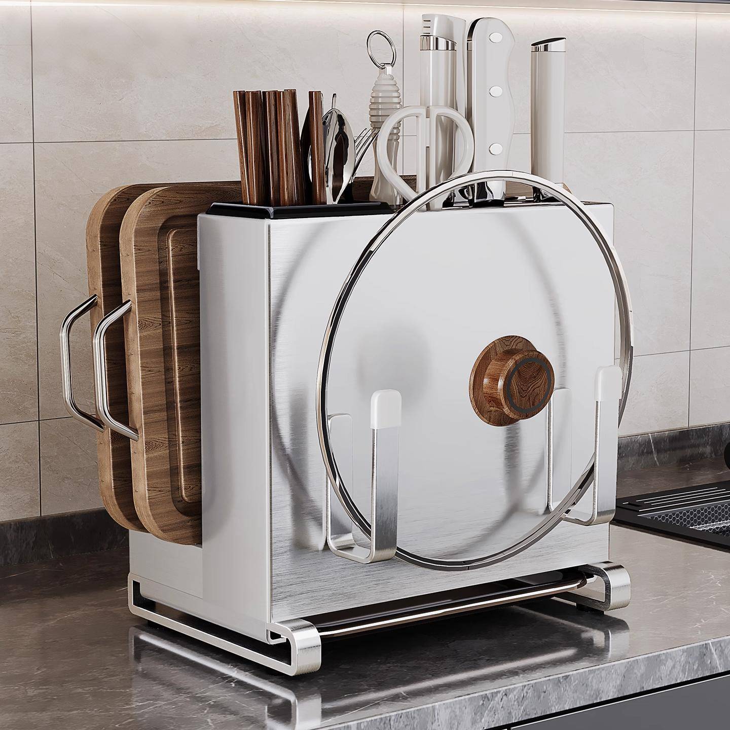 厨房刀架304不锈钢置物刀具收纳架菜板一体多功能2025新款收纳架