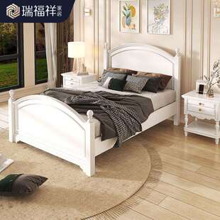 美式简约卧室全实木单人床欧式轻奢1.5米儿童床白色公主床