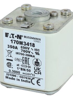 170M3418伊顿巴斯曼熔断器690VAC350A200KA分断力全范围GR熔断器