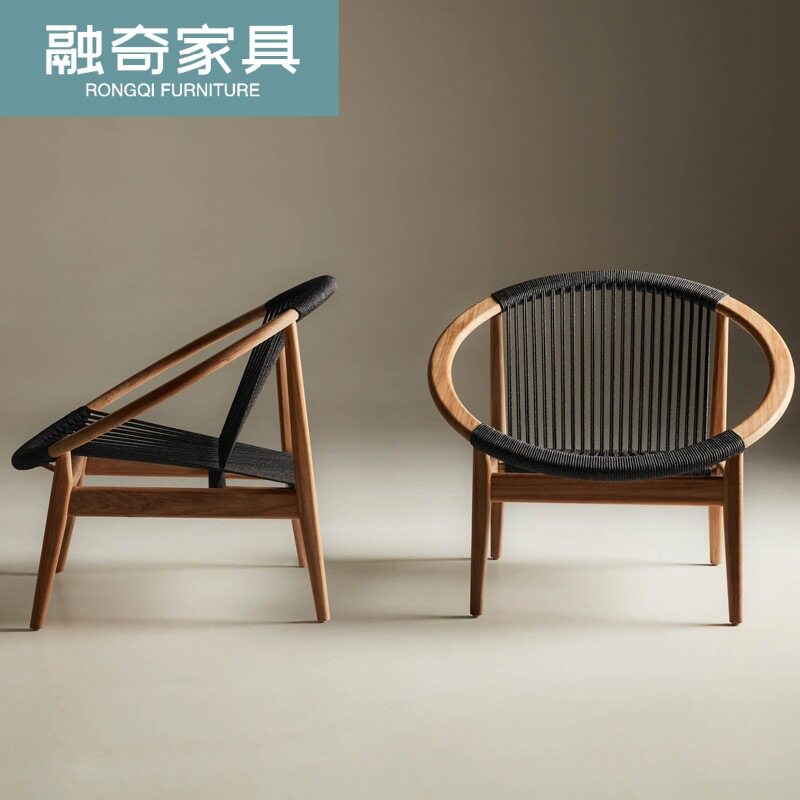 中式实木藤编设计师款休闲椅