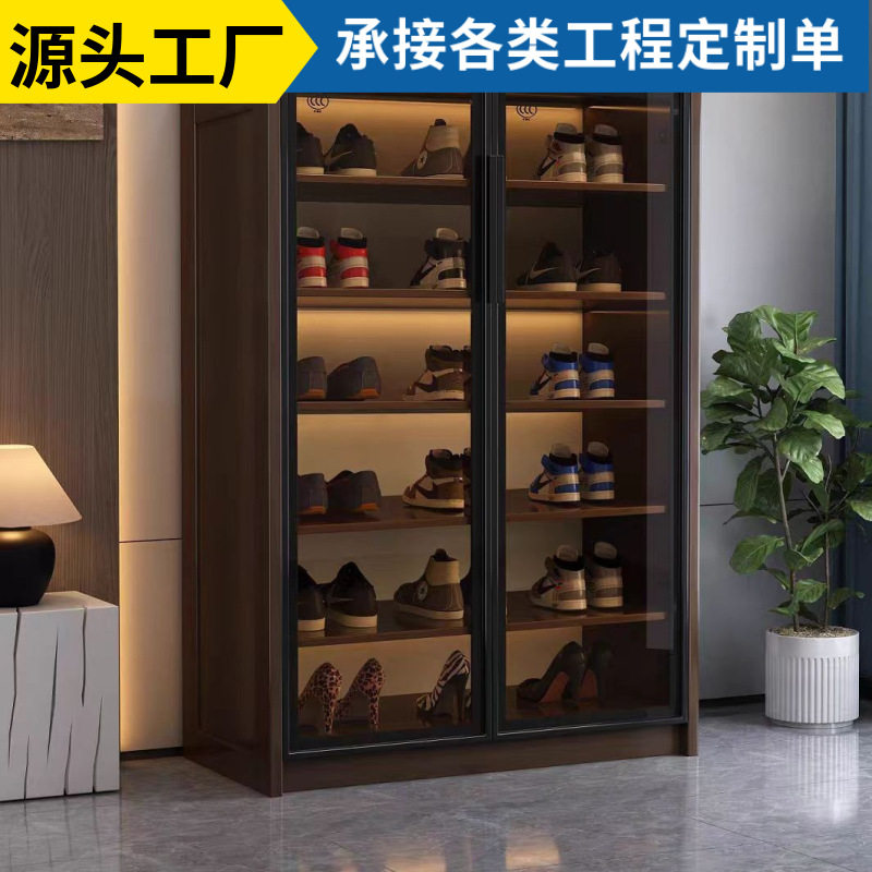 鞋柜收纳柜一体靠墙展示柜手办柜玄关柜阳台储物柜玻璃门带灯鞋架