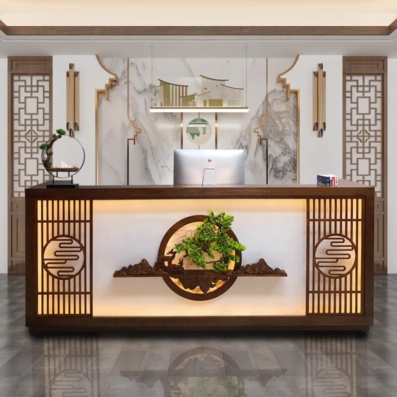 复古新中式吧台收银台商用餐饮店饭店足浴会所民宿养生馆前台接待
