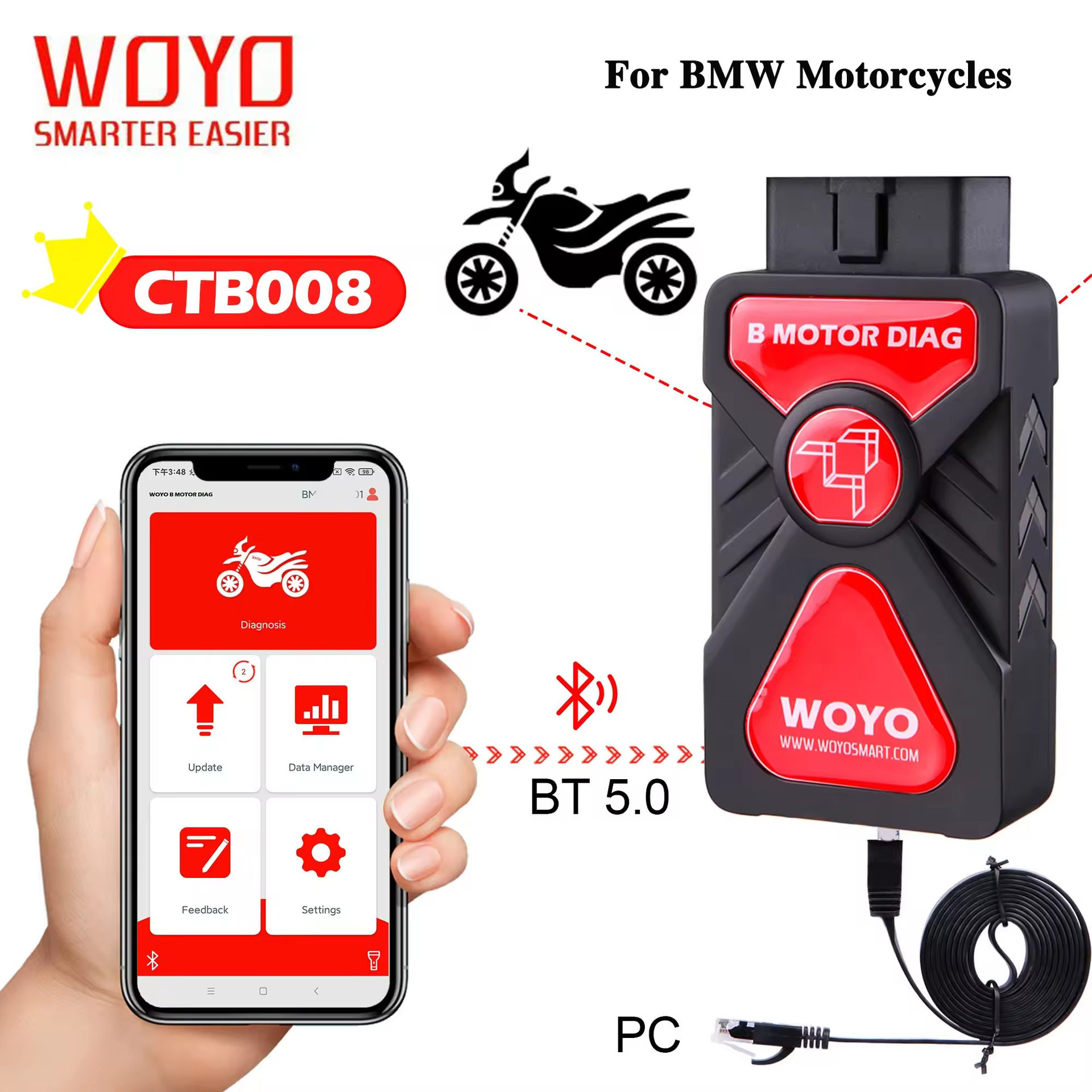 跨境OBD2WOYOCTB008宝马摩托车诊断仪支持EU-4兼容圆形10针