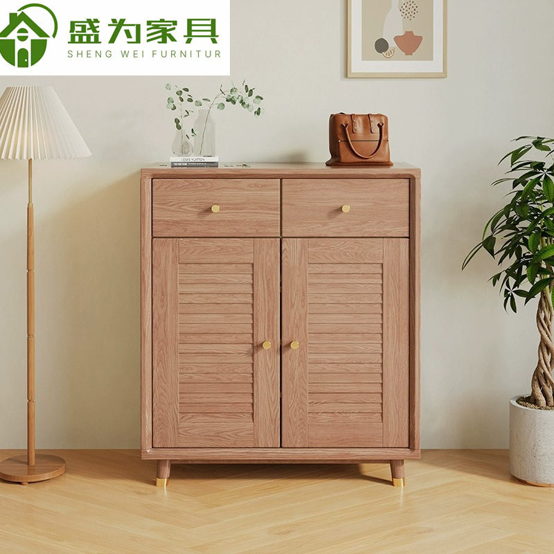 白蜡木实木鞋柜简约现代门厅柜玄关柜子北欧家用门口原木风收纳柜