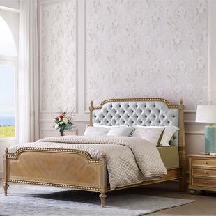 英式实木雕花主卧拉扣双人大床欧式样板房宫廷复古床头柜斗柜组合