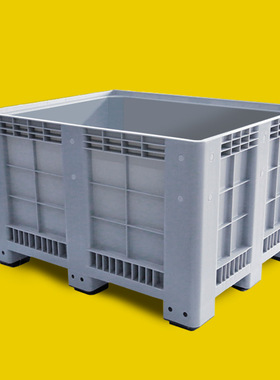 厂家直供塑料卡板箱 九脚托盘式叉车周转箱 灰色储物运输周转大箱