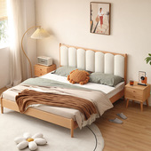 软包实木榉木床卧室双人床原木风1.5米小户型1.8米单板床工厂直销