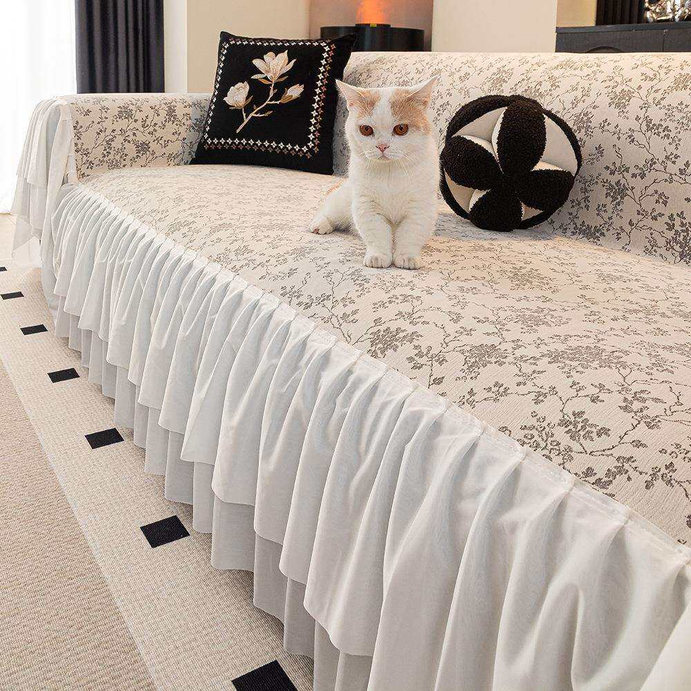 法式沙发盖布新款裙边轻奢防滑四季通用双面雪尼尔提花沙发巾套罩