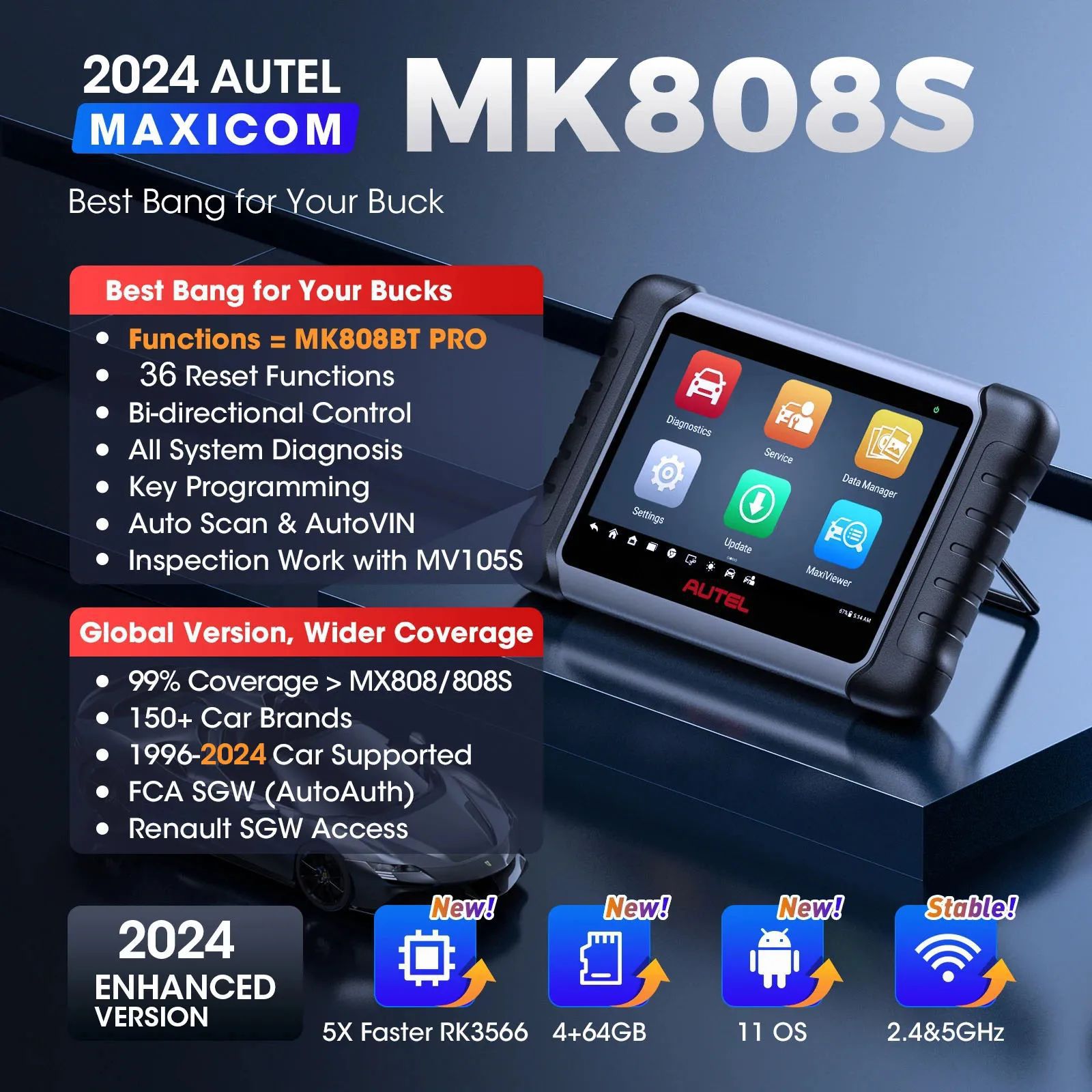 MaxiCOMMK808SOBD2DiagnosticScannertool跨境海外道通Autel