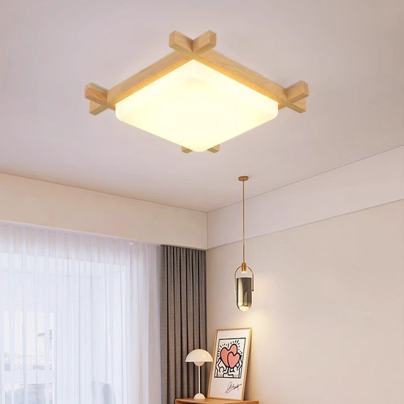 led吸顶灯北欧主卧室灯日式榻榻米原木质实木灯具过道阳台玄关灯