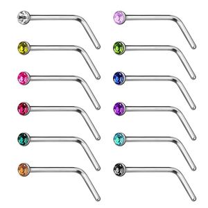 推荐40/60PCS Crystal Stud Nose Ring Set 1.8mm Stainless Stee