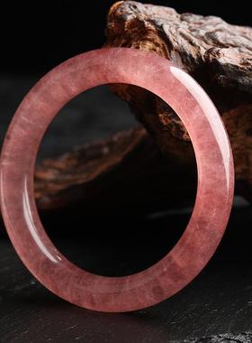 草莓晶手镯水晶天然女条桃花鸽圆冰种镯子红血红招细款饰品礼物镯