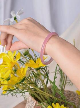 手镯玉髓条玛瑙天然圆镯细女冰种叮当镯子款粉美人粉色少女玉镯高