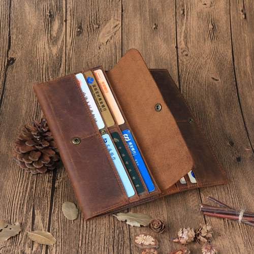 好货Vintage Mens Long Wallet Man Genuine Leather Purse Clut