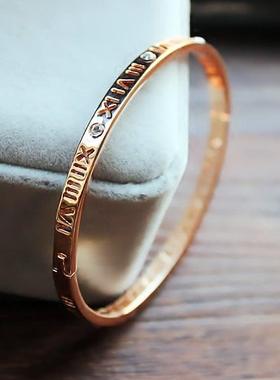 手镯女罗马钛钢金简约数字手錬玫瑰小众时尚18k高级感手环百搭不