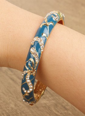 北京景泰蓝珐琅手镯中细圆形开口女子简约复古首饰送女友闺蜜礼物