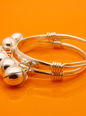 宝宝手工纯银铃铛脚镯手镯男女小孩满月周岁婴儿童足银脚环礼物