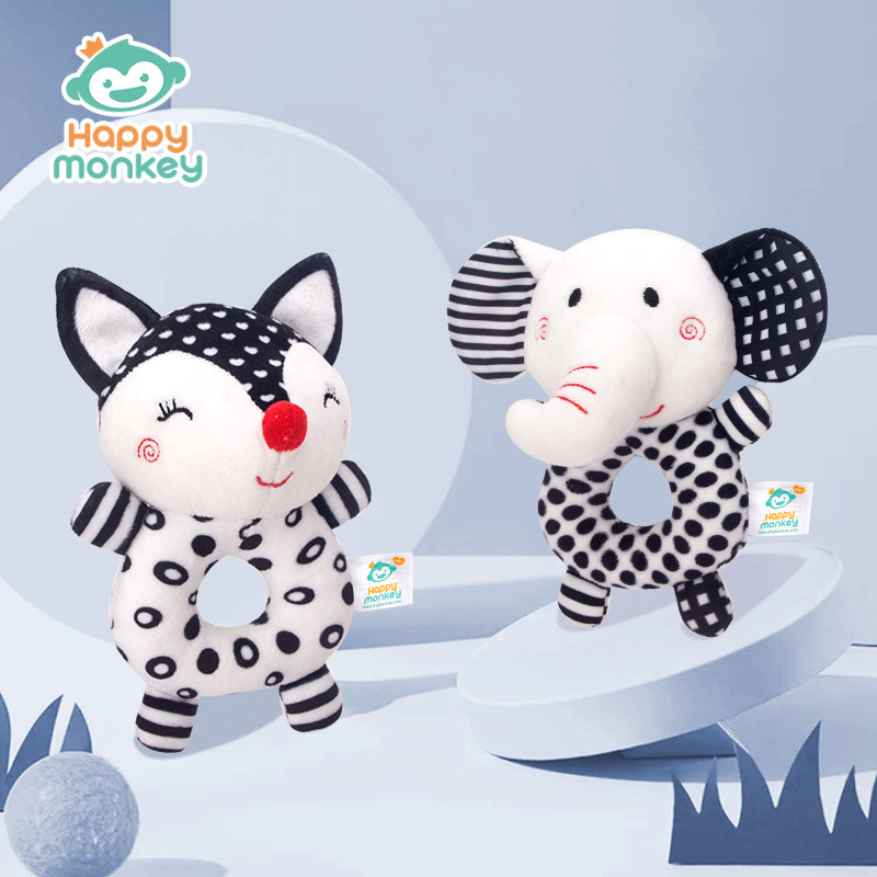 Happymonkey婴儿大象狐狸动物摇铃新生儿圆手摇铃0岁宝宝早教玩具