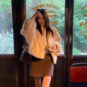 诗美中古美拉德色系软糯细腻环保貂皮草外套毛毛外套女V领冬2026