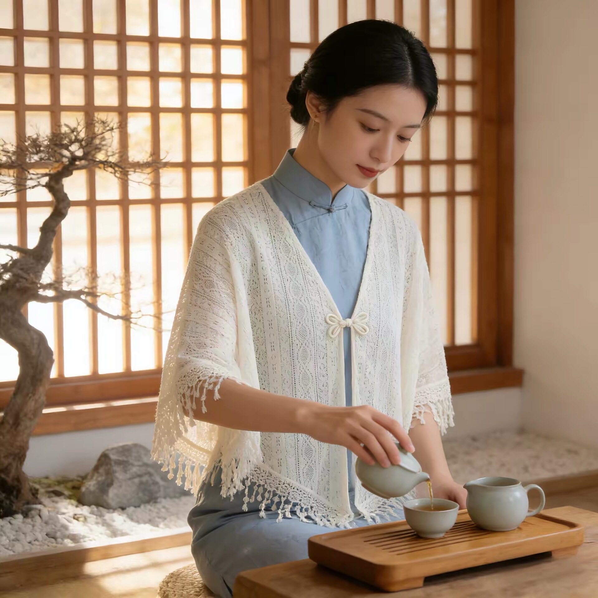 2026新款旗袍披肩女外搭晚礼服夏季日常民国风蕾丝气质优雅新中式