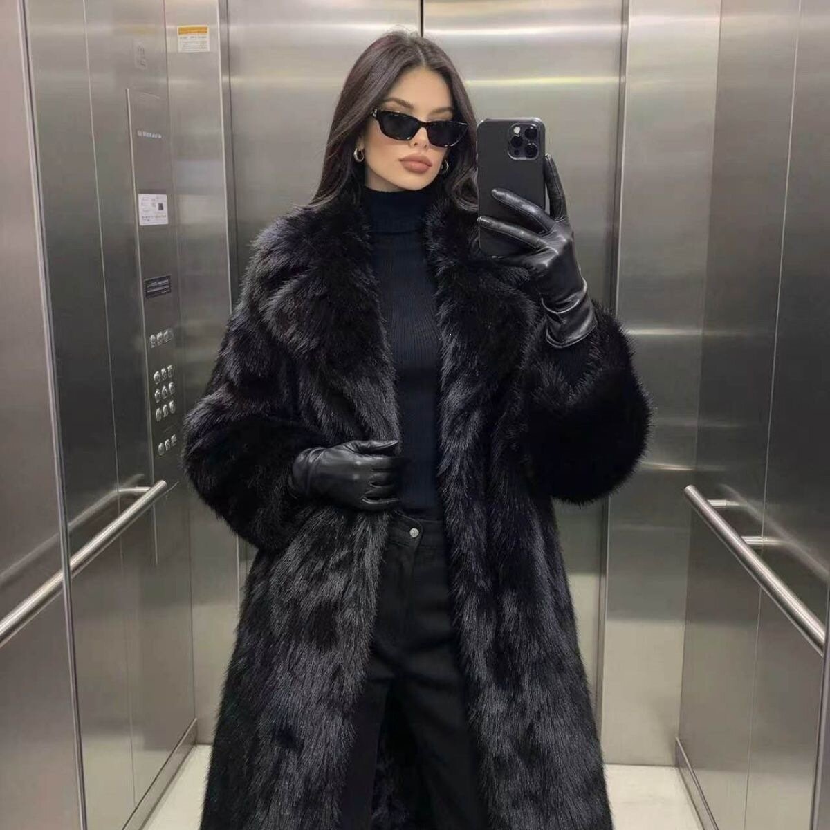 欧美跨境女士加长款仿水貂毛皮草大衣时尚冬季环保人造毛外套保暖