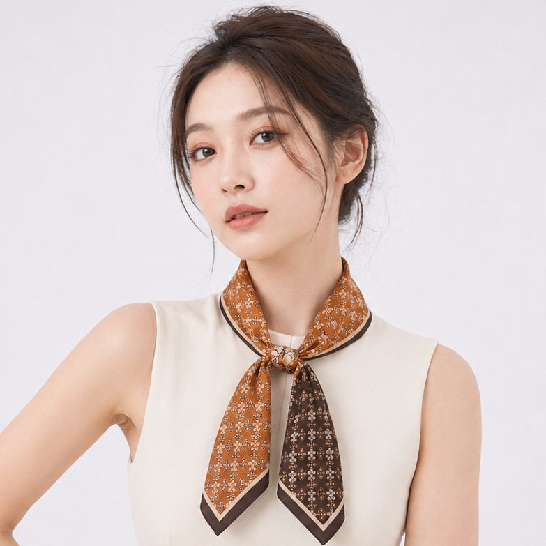 新款三色格丝巾时尚70CM外搭真丝方巾韩系桑蚕丝女士职业装领巾