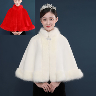 诗美婚纱披肩新娘结婚毛披肩伴娘女春秋冬季 保暖披风旗袍 2018新款