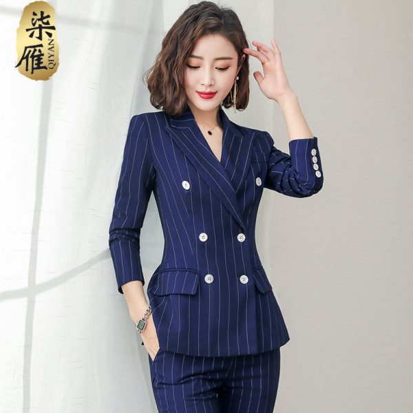 职业装条纹西装外套女新款气质韩版西服套装时尚通勤英伦风工作服