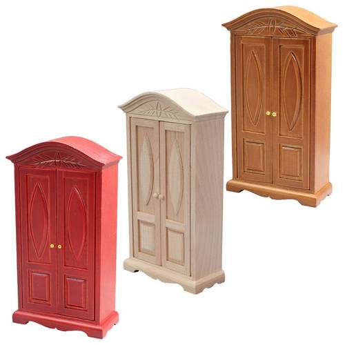 1:12DOLLHOUSE娃娃屋红木色纯手工雕花迷你柜子家具场景模型衣柜