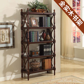 美式 书柜落地卧室展示架书房简约置物架家用收纳 实木书架客厅欧式