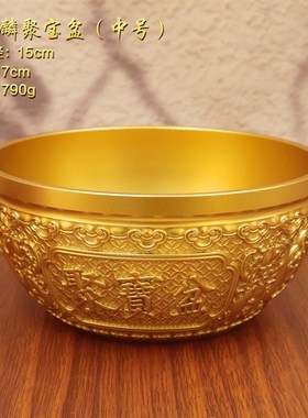 麒麟聚宝盆铜缸纯黄铜米缸摆件客厅家居P聚财小铜盆存钱罐