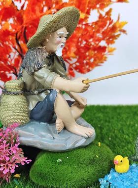 姜太公钓鱼摆件翁树脂工艺品假山吸水石盆景造景装饰摆饰