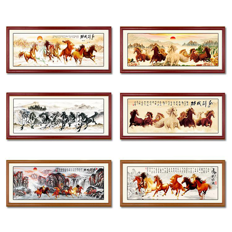 八骏图马到成功字画新中式客厅沙发书房装饰画横幅办公室玄关壁画