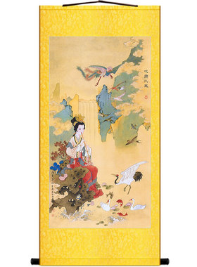 好货吹箫引凤图 二湘湘夫人 仙女神仙中式复古装饰画绢布卷轴挂画