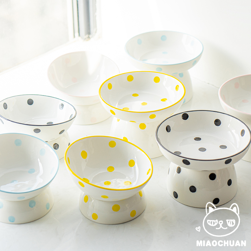喵川铺子公主猫碗陶瓷高脚斜口碗猫食盆保护颈椎双碗水碗粮碗