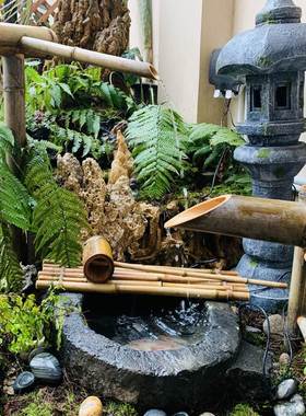 惊鹿流水循环摆件纯手工艺日式庭院户外鱼池太阳能竹排钵缸过滤器