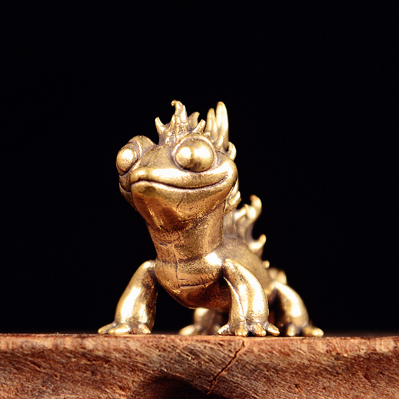纯黄铜变色龙工艺品迷你客厅办公室家居创意桌面小摆件手把件
