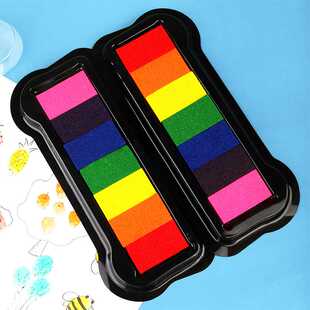 新款直销儿童涂鸦手指画印台彩色颜料印泥可水洗手账DIY橡皮章7色