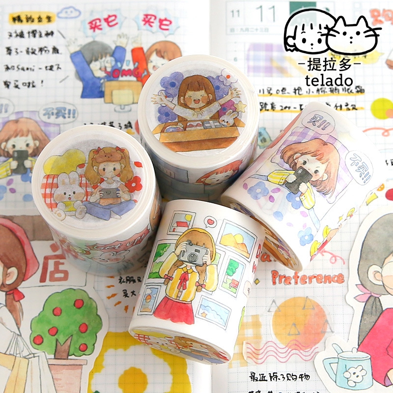 新款直销提拉多telado 阿布水彩系列胶带 可爱女孩卡通手账素材装
