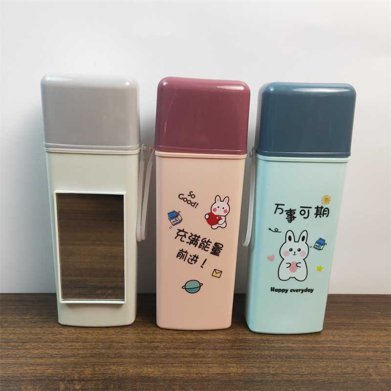 新款直销2元牙具盒旅行便携牙刷杯带盖漱口杯牙刷收纳盒带镜子牙