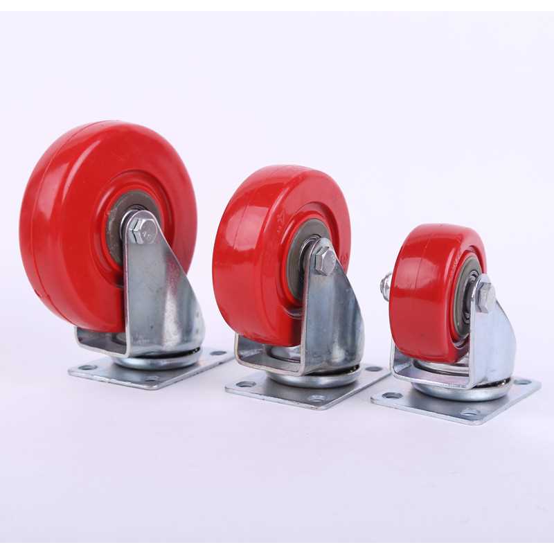 新款直销耐磨3寸4寸5寸红色万向轮聚氨酯转向刹车脚轮双轴承静音