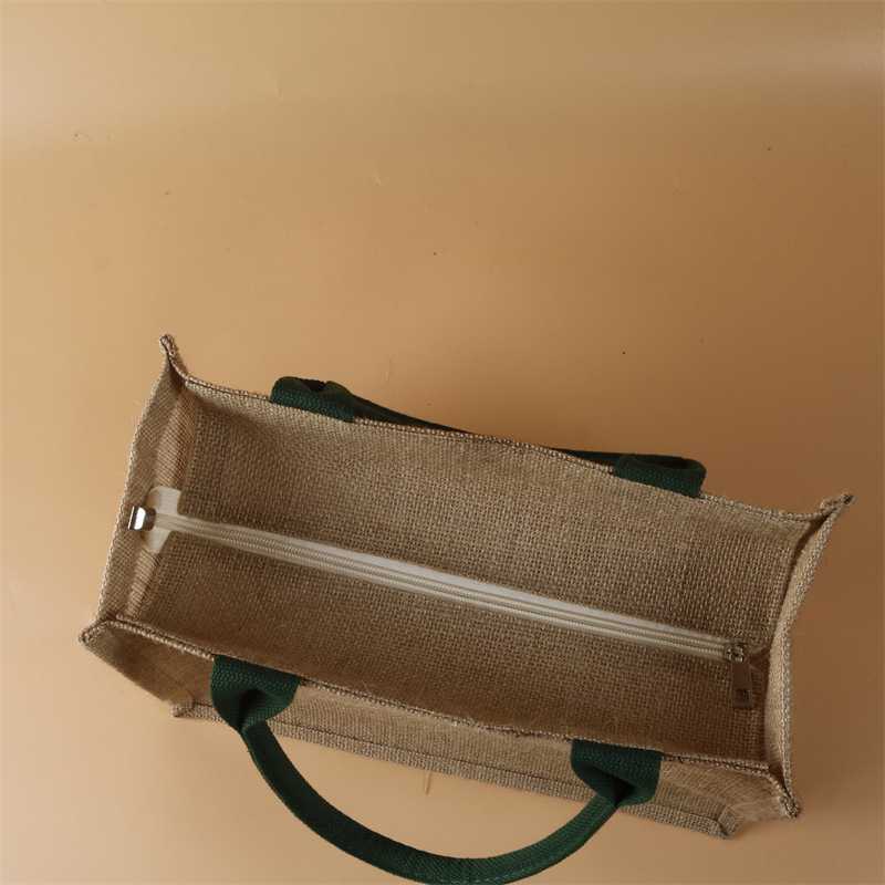 新款直销[带拉链]黄麻手提袋防水亚麻布编织托特包学生上班装书文