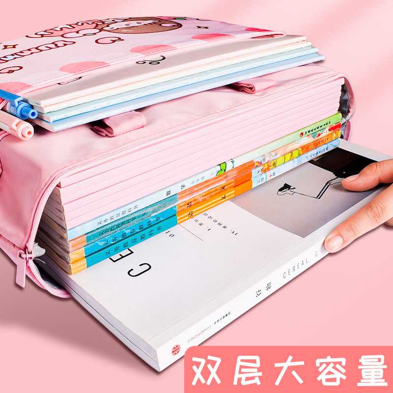 新款直销小学生补课拎书学习袋手提拉链文件袋双层补习袋高颜值帆
